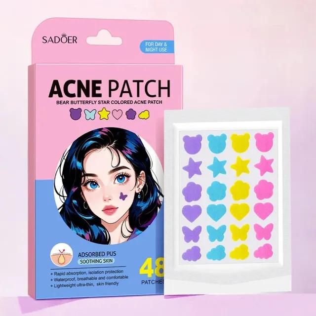 [sadoer colored acne patch] Colored Bear Butterfly Star Acne Patch 48pcs